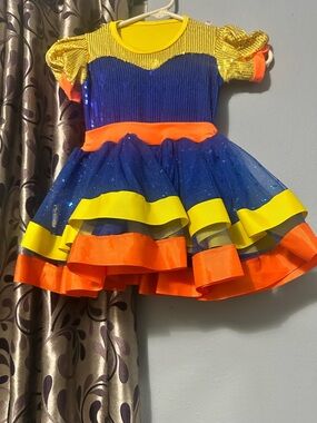 Kids Sparkle Dance Costume - Blue, Yellow & Orange